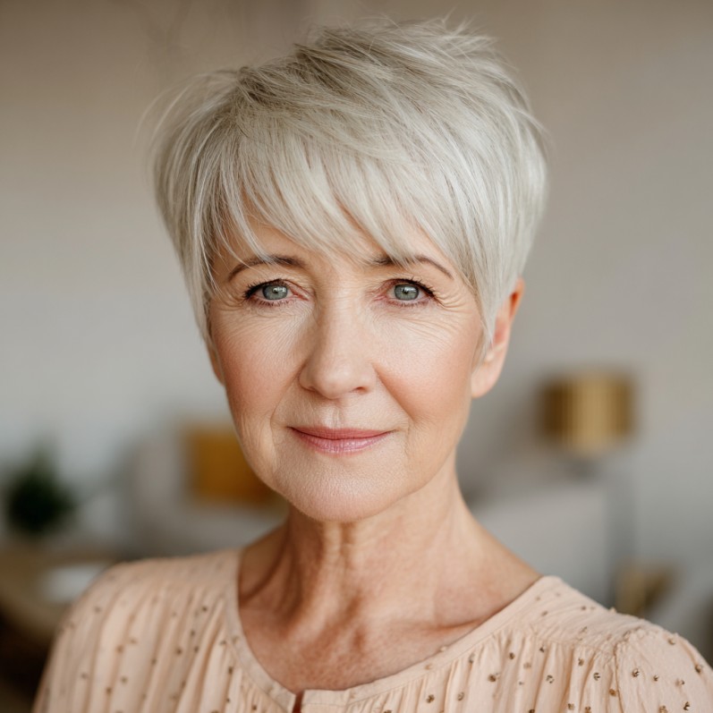 Textured Silver Pixie Cut with Soft Volume