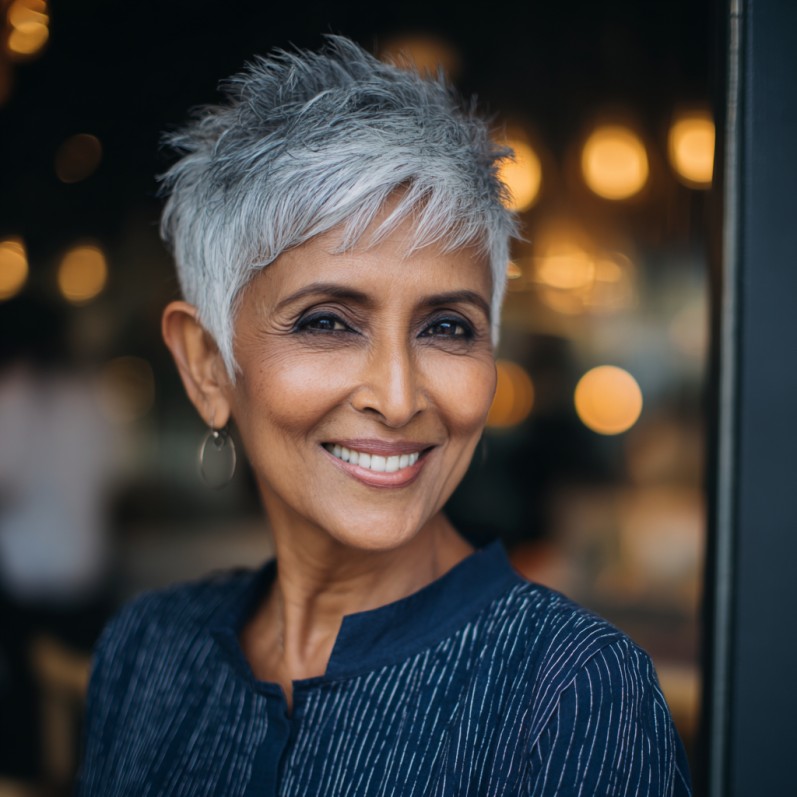 Textured Silver Pixie Shag with Edgy Layers