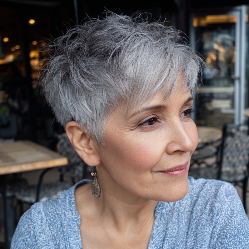 Textured Silver Pixie Shag with Effortless Movement