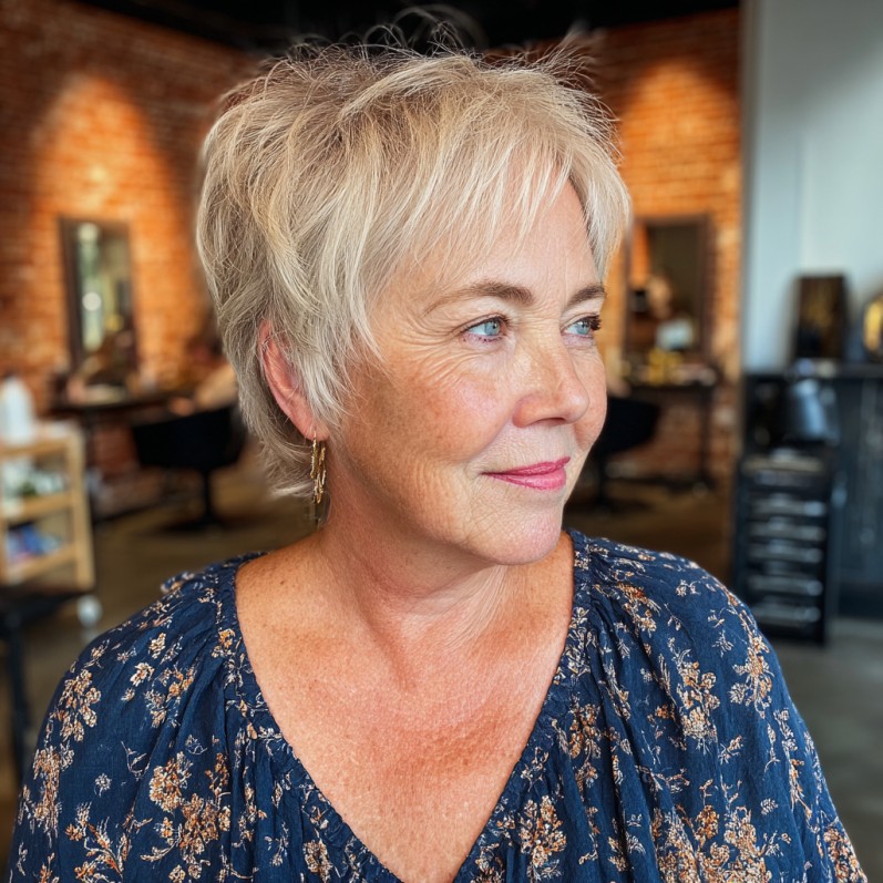 Textured Silver Pixie Shag with Feathered Layers