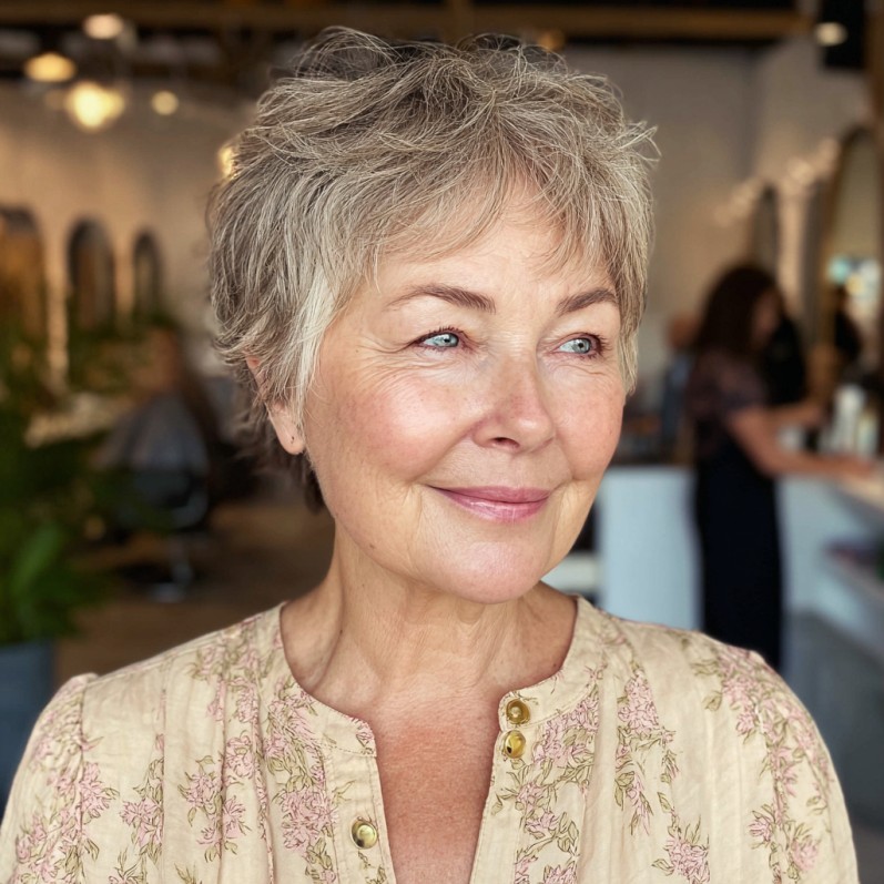 Textured Silver Pixie Shag with Lively Movement