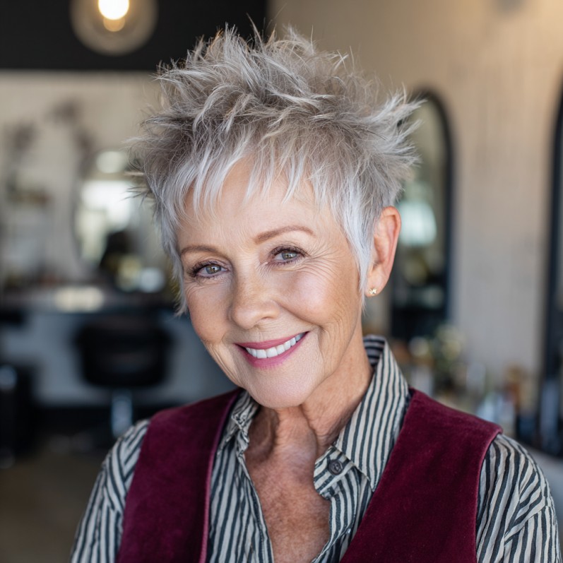 Textured Silver Pixie Shag with Lively Volume