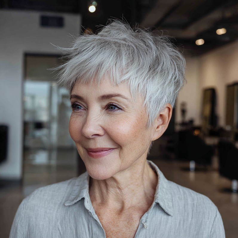 Textured Silver Pixie Shag with Playful Edges