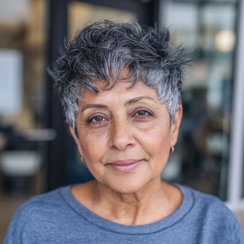 Textured Silver Pixie Shag with Soft Edges