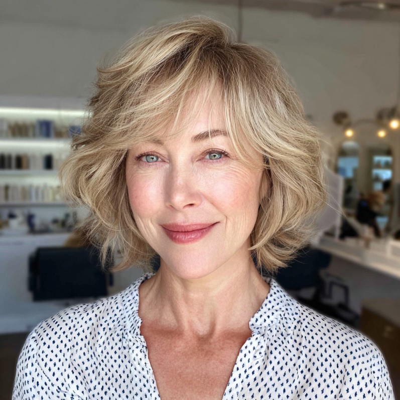 Textured Wavy Bob with Soft Face-Framing Layers