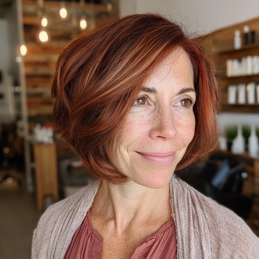 Vibrant Rich Copper Chin-Length Bob with Soft Layers