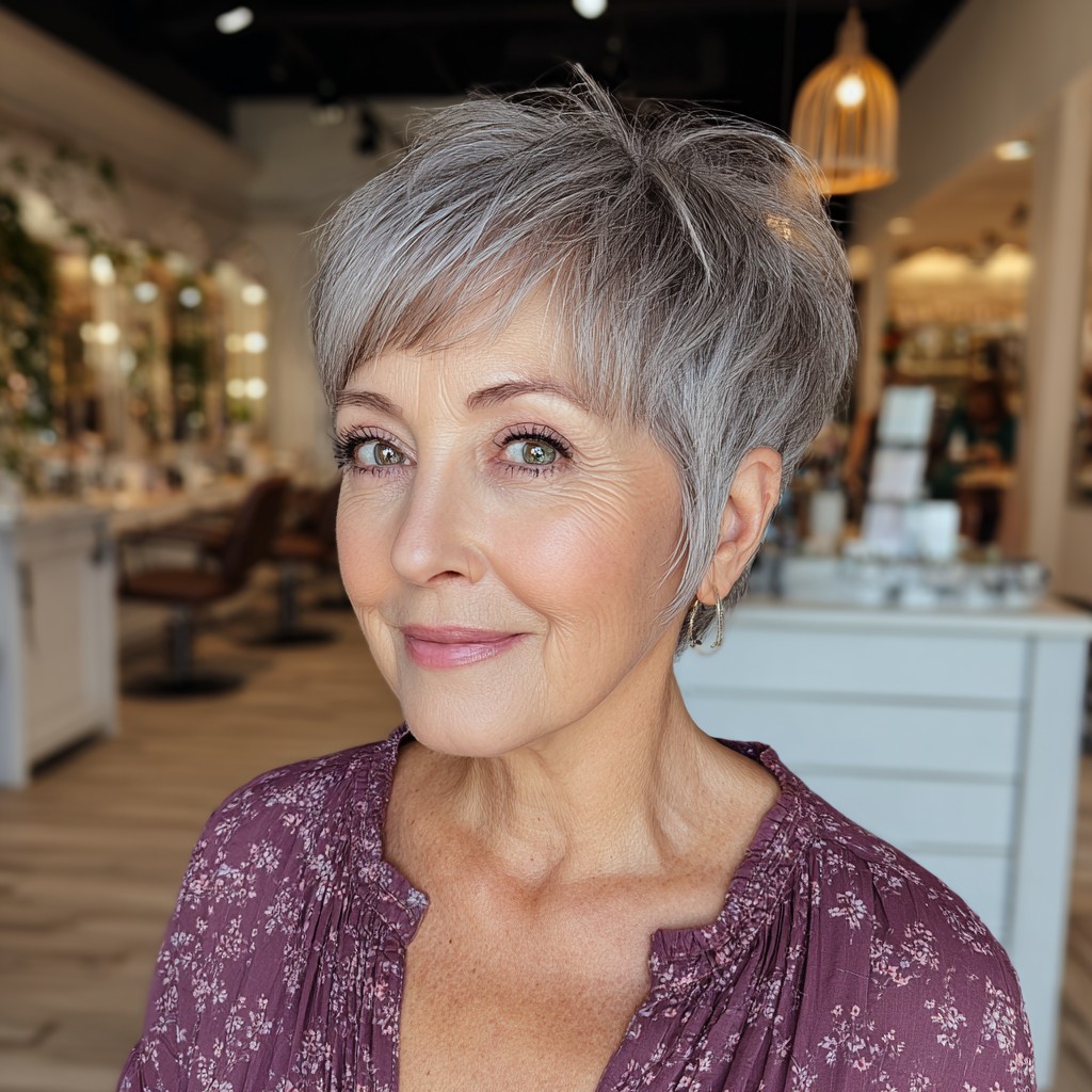 Chic Textured Silver Pixie with Soft Volume