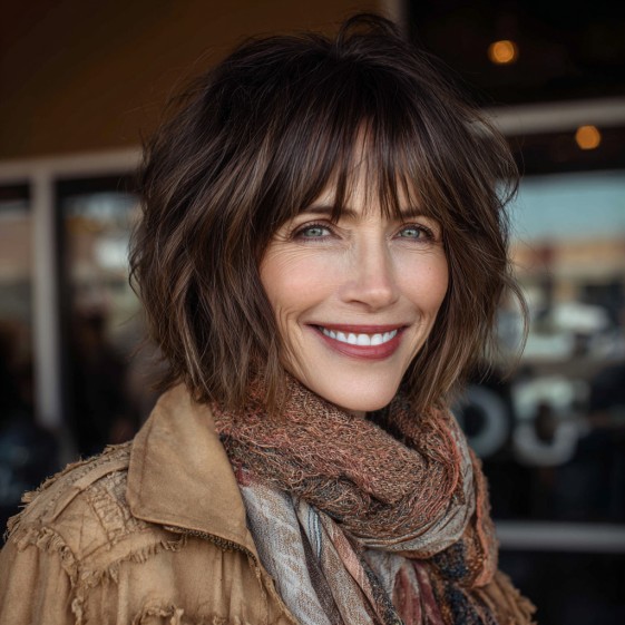 Chic Layered Bob with Light Brown Highlights