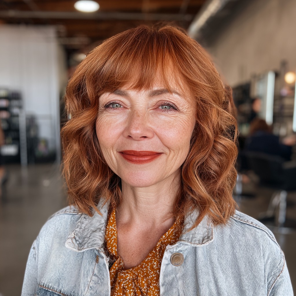 Charming Copper Curls with Soft Bangs