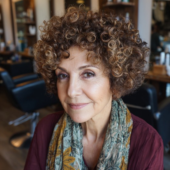 Charming Curly Bob with Light Brown Highlights