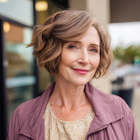 Charming Textured Bob with Light Brown Highlights