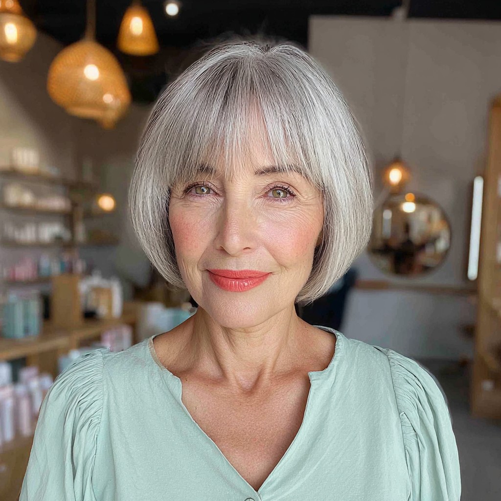 Chic Blunt Bob with Soft Fringe