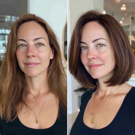 Chic Layered Midi Bob with Subtle Highlights