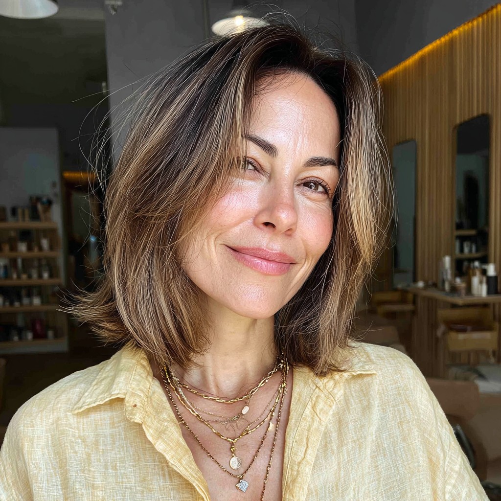 Chic Layered Shoulder-Length Cut with Subtle Face-Framing Highlights