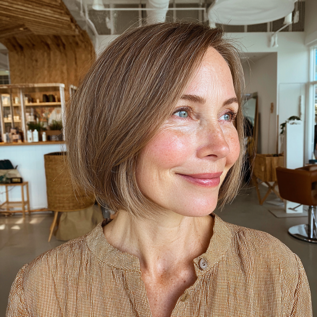 Chic One-Length Ash Brown Bob with Soft Ends