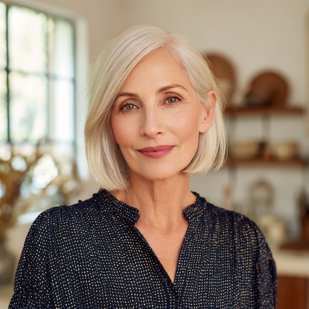 Chic One-Length Silver Bob with Subtle Layers