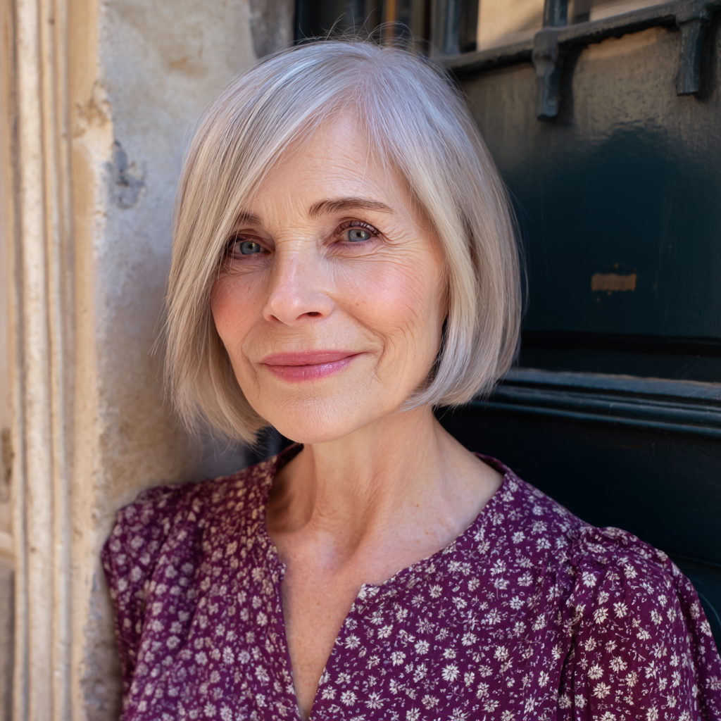 Chic One-Length Silvery Bob with Soft Edges
