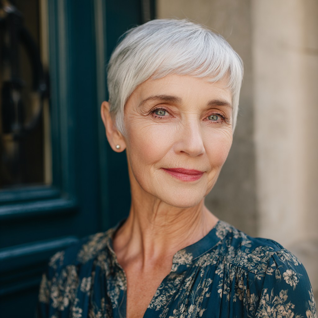 Chic Short Silver Pixie with Soft Bangs