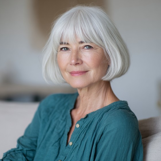 Chic Silver Bottleneck Bob with Subtle Texture