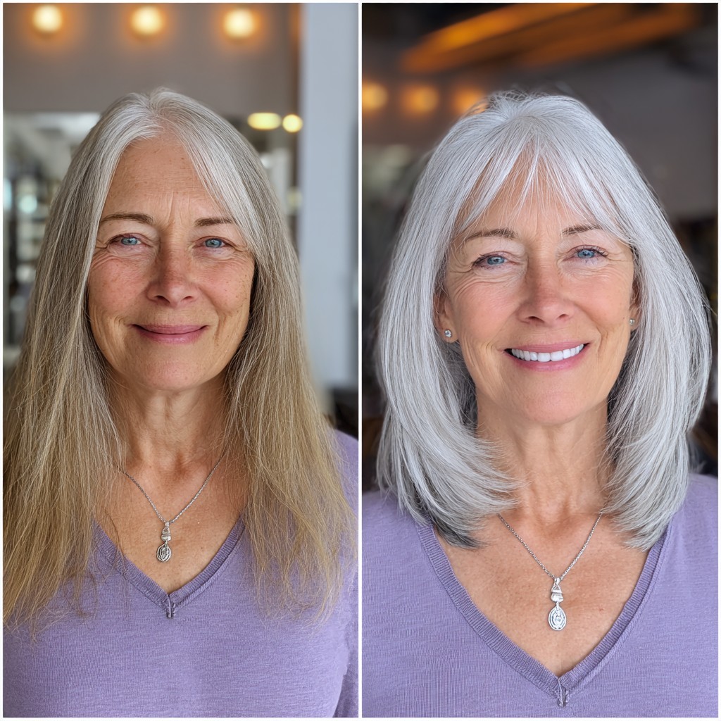 Chic Silver Layered Feathered Cut with Face-Frame