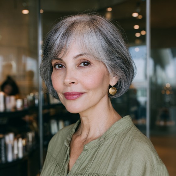 Chic Silvery Bottleneck Bob with Subtle Waves