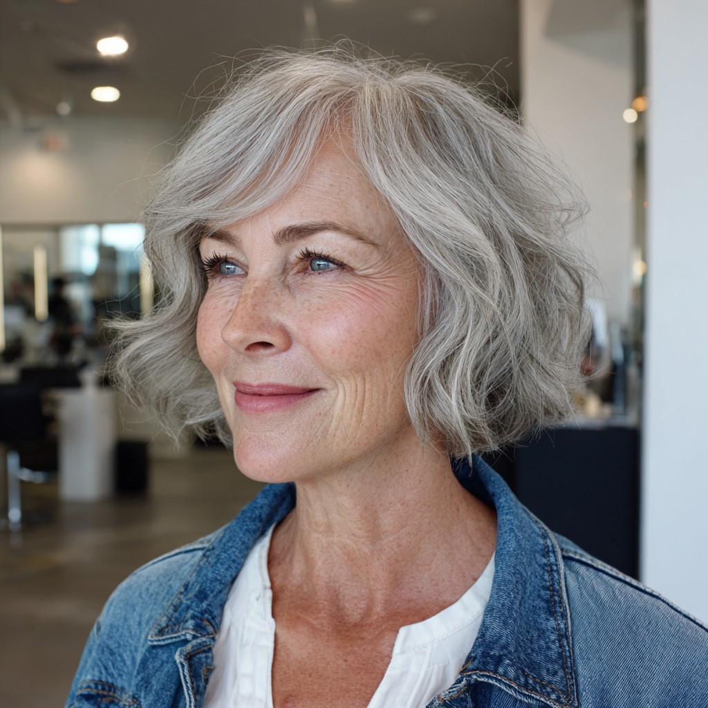 Chic Soft Feathered Bob with Gentle Waves