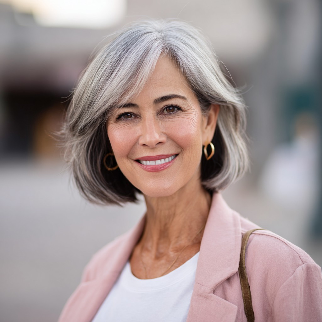 Chic Softly Layered Gray Bob with Face-Framing Highlights