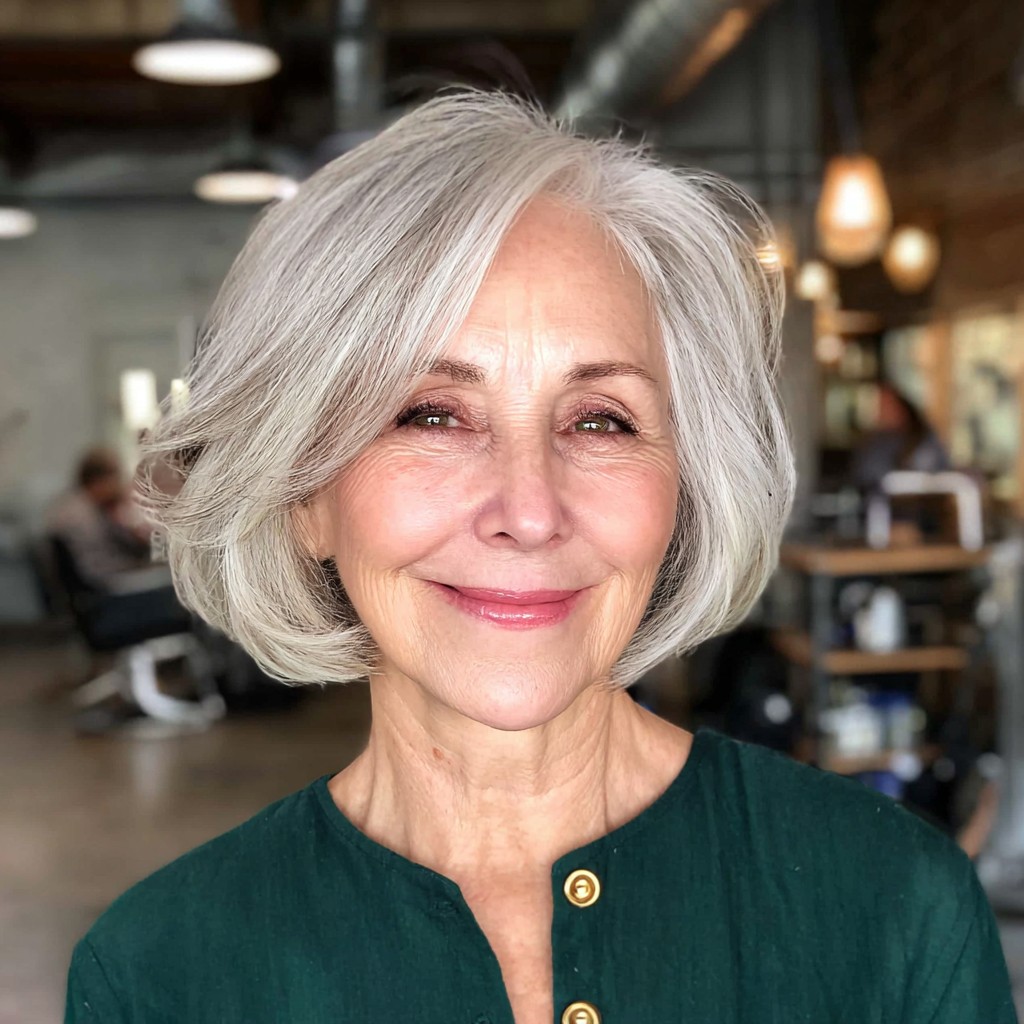 Chic Softly Layered Gray Bob with Gentle Waves
