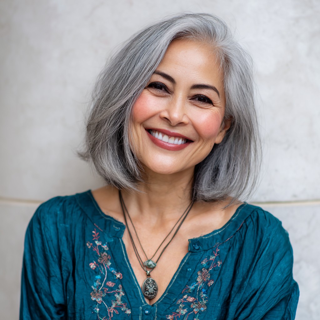 Chic Softly Layered Gray Bob