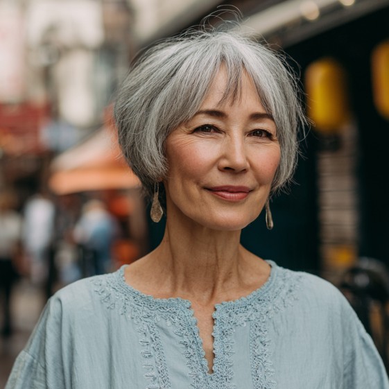 Chic Softly Textured Bottleneck Bob with Wispy Bangs