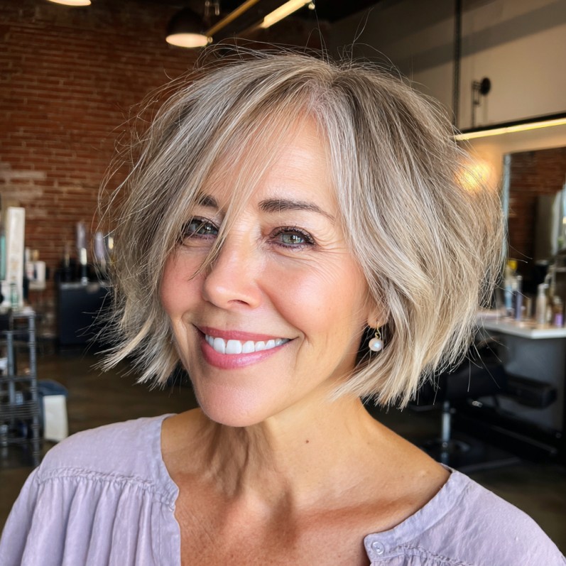 Chic Textured Bob with Bright Highlights
