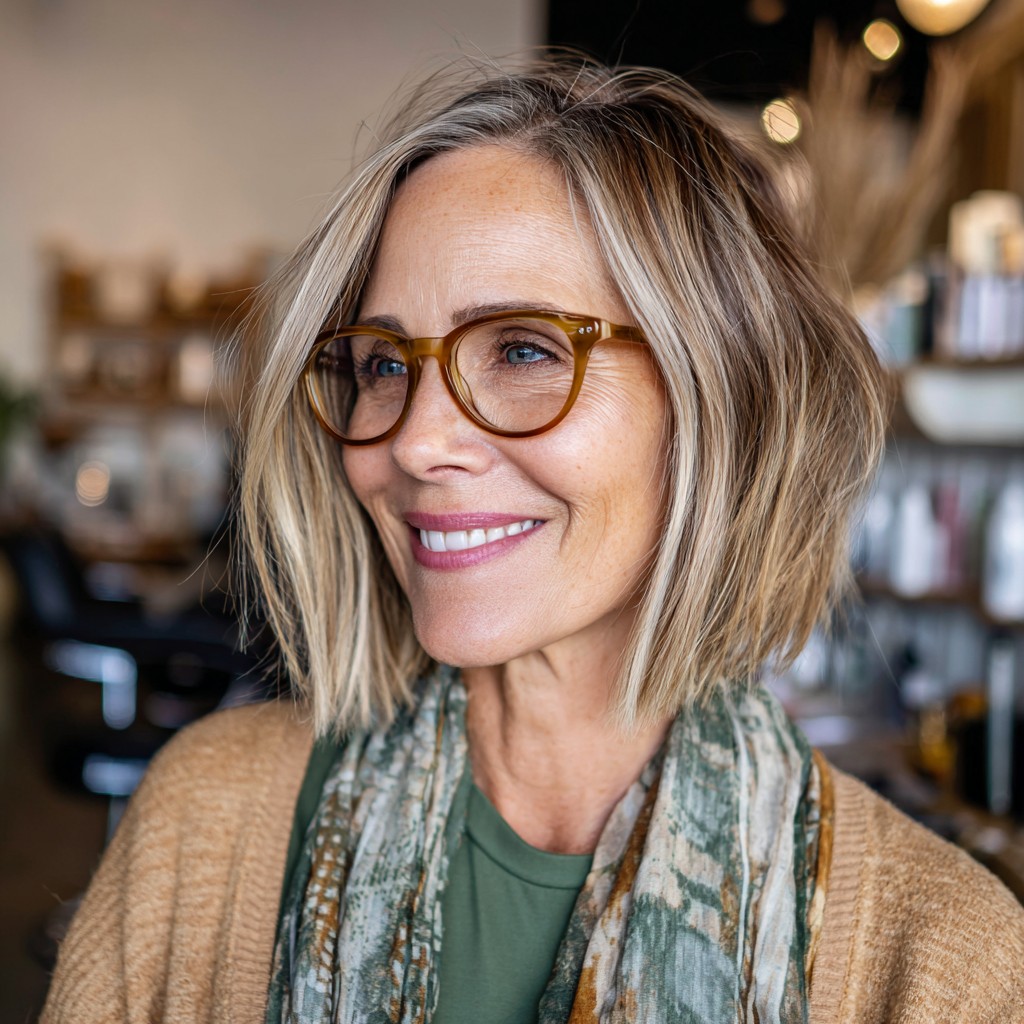 Chic Textured Bob with Subtle Highlights