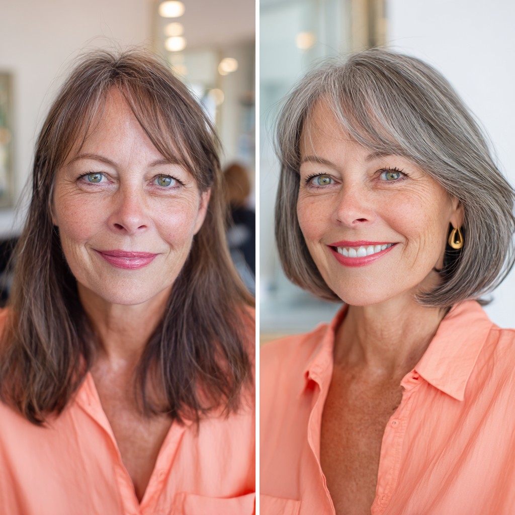 Chic Textured Gray Bob with Soft Fringe