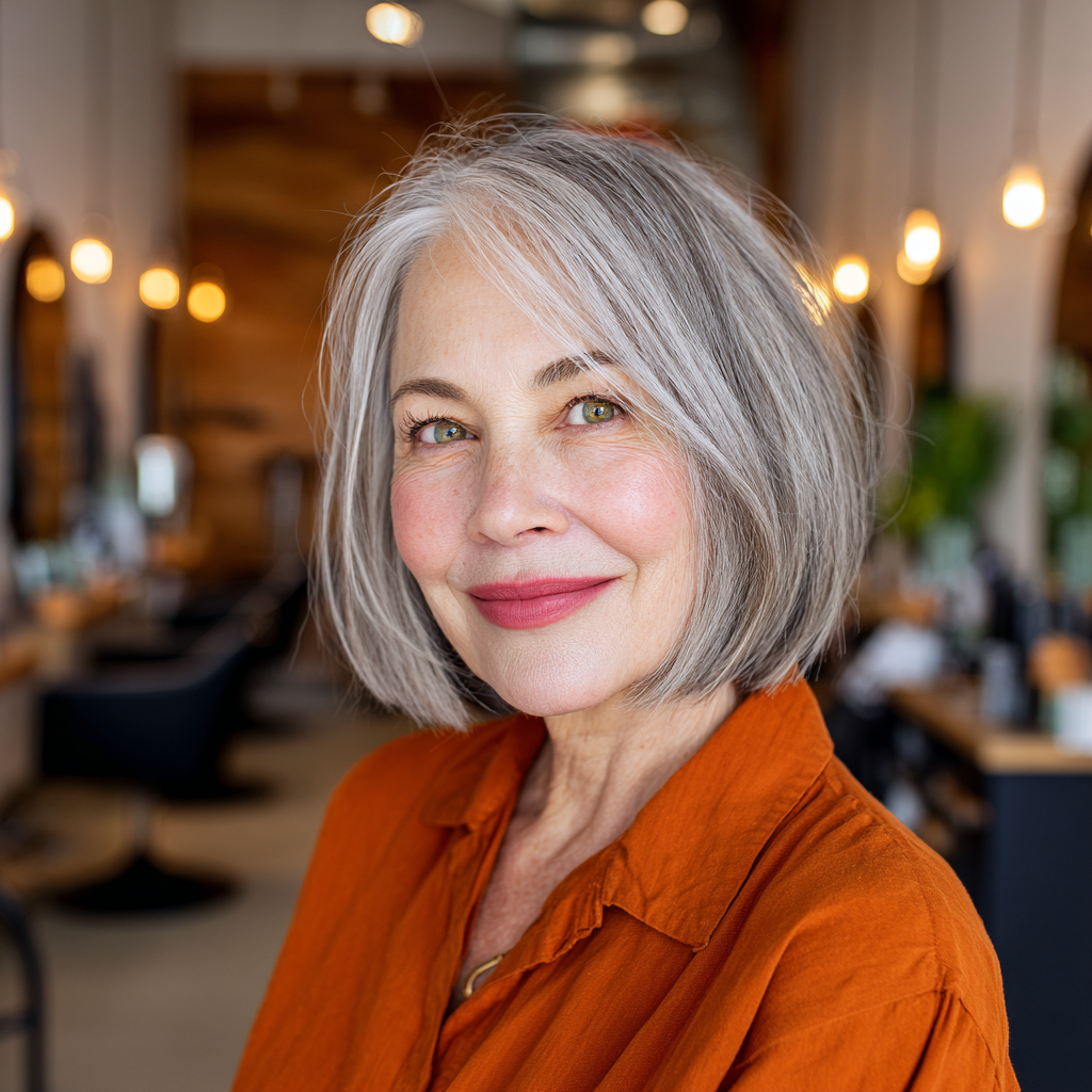 Chic Textured One-Length Silver Bob with Soft Ends