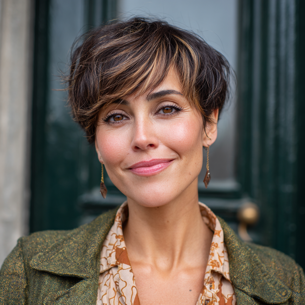 Chic Textured Short Pixie with Subtle Highlights