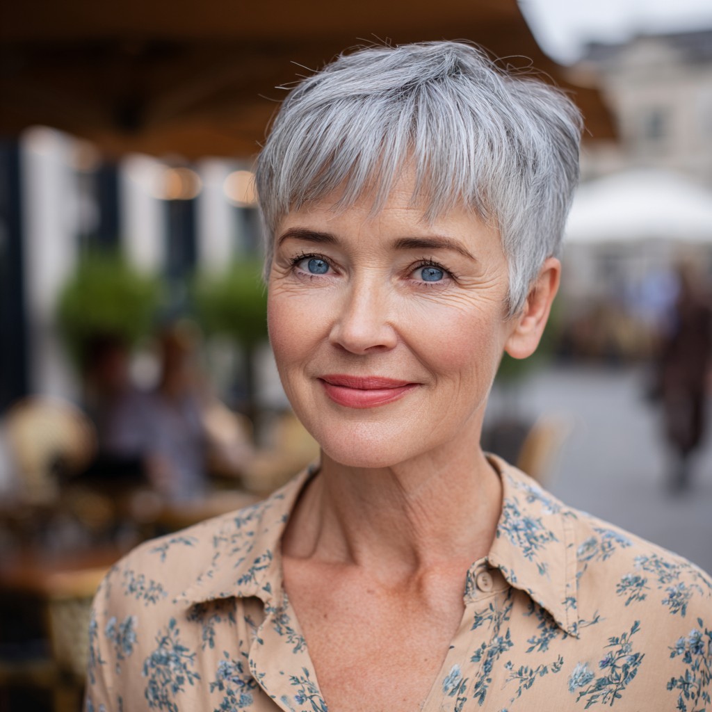 Chic Textured Short Silver Pixie with Soft Layers