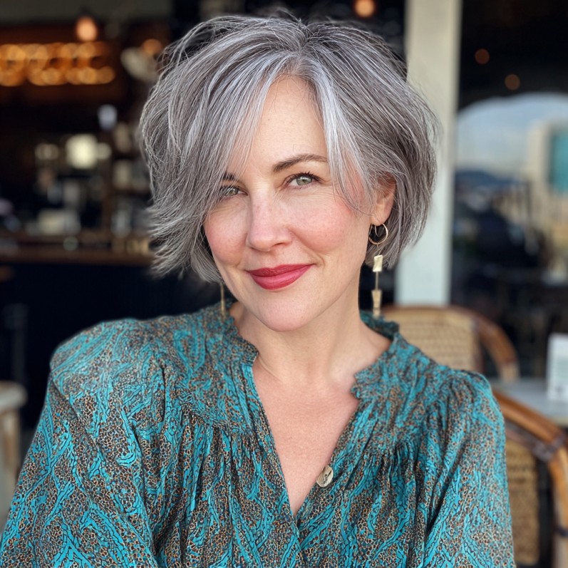 Chic Textured Silver Bob with Soft Layers