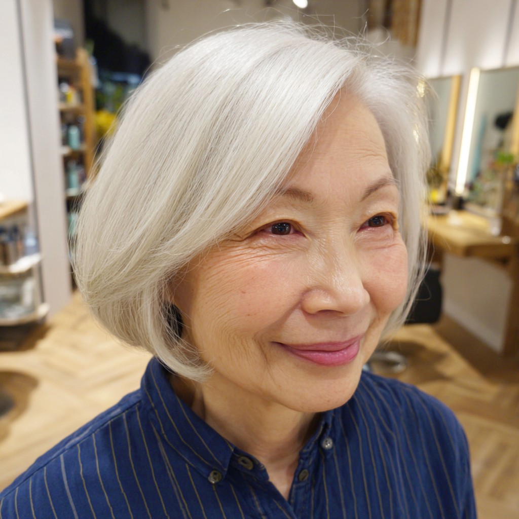 Chic Textured Silver Lob with Subtle Layers