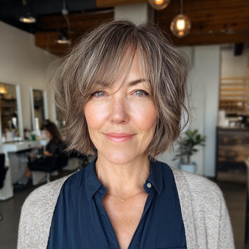 Effortlessly Textured Shattered Bob with Subtle Highlights