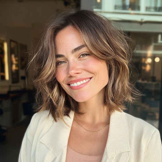 Effortlessly Tousled Midi Bob with Soft Layers