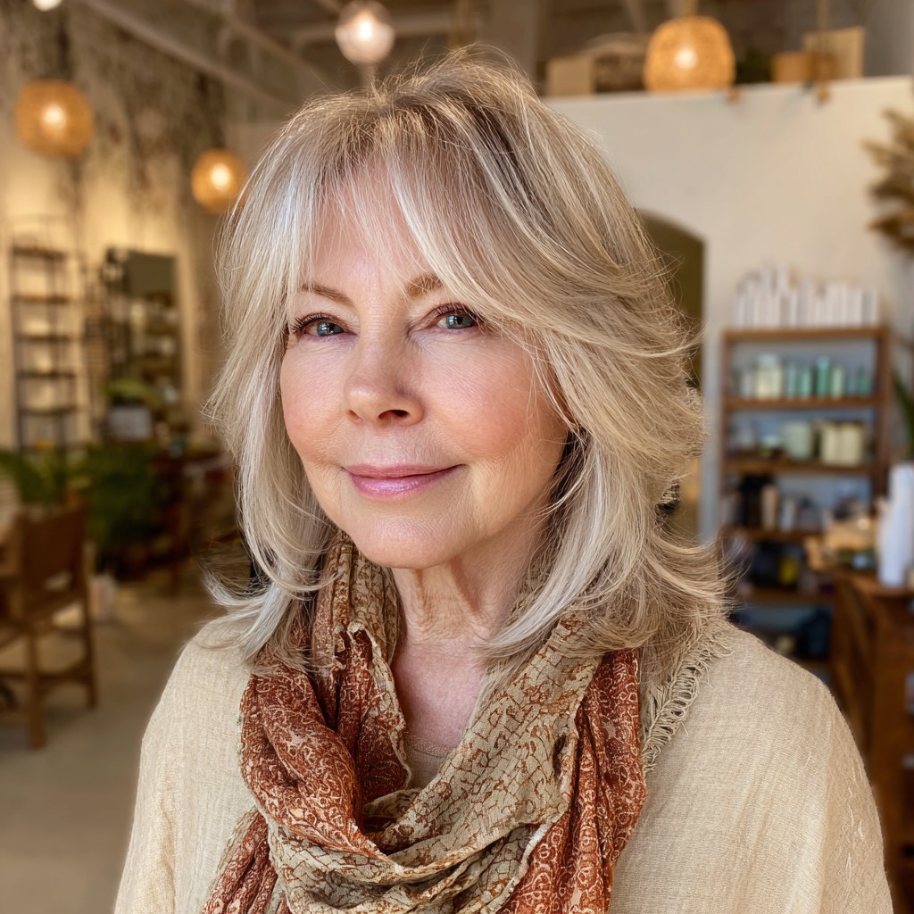 Elegant Long Feathered Layers with Soft Bangs