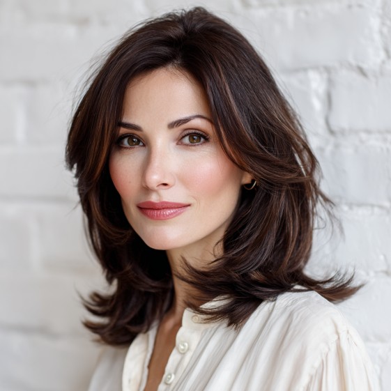 Elegant Medium-Length Layered Cut with Soft Flips