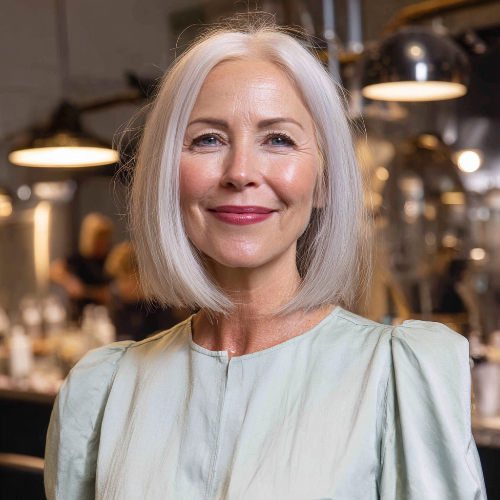 Elegant One-Length Platinum Bob with Soft Edges