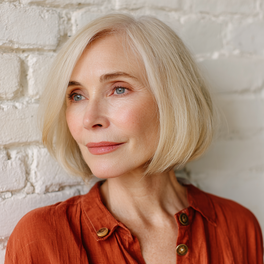Elegant One-Length Silver Bob with Soft Texture