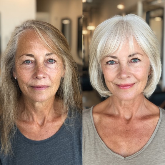 Elegant Silver Blunt Bob with Soft Layers