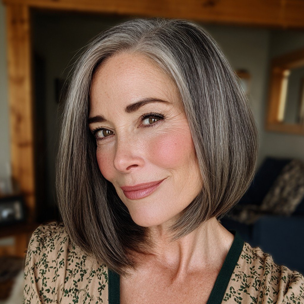 Elegant Silvery Blunt Bob with Subtle Movement