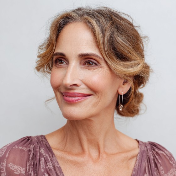 Elegant Soft Curls with Light Brown Highlights