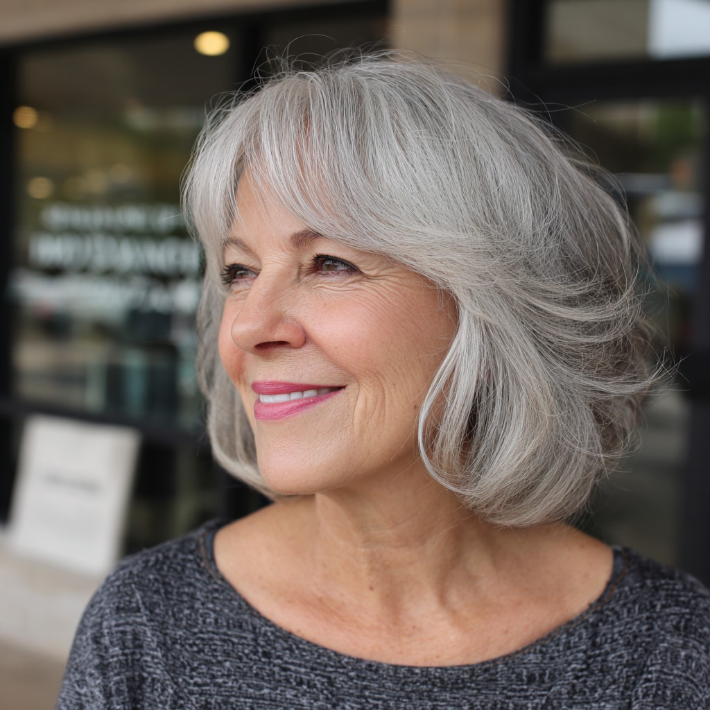 Elegant Soft Silver Bob with Subtle Layers