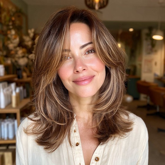 Layered Medium-Length Flipped Cut with Subtle Highlights