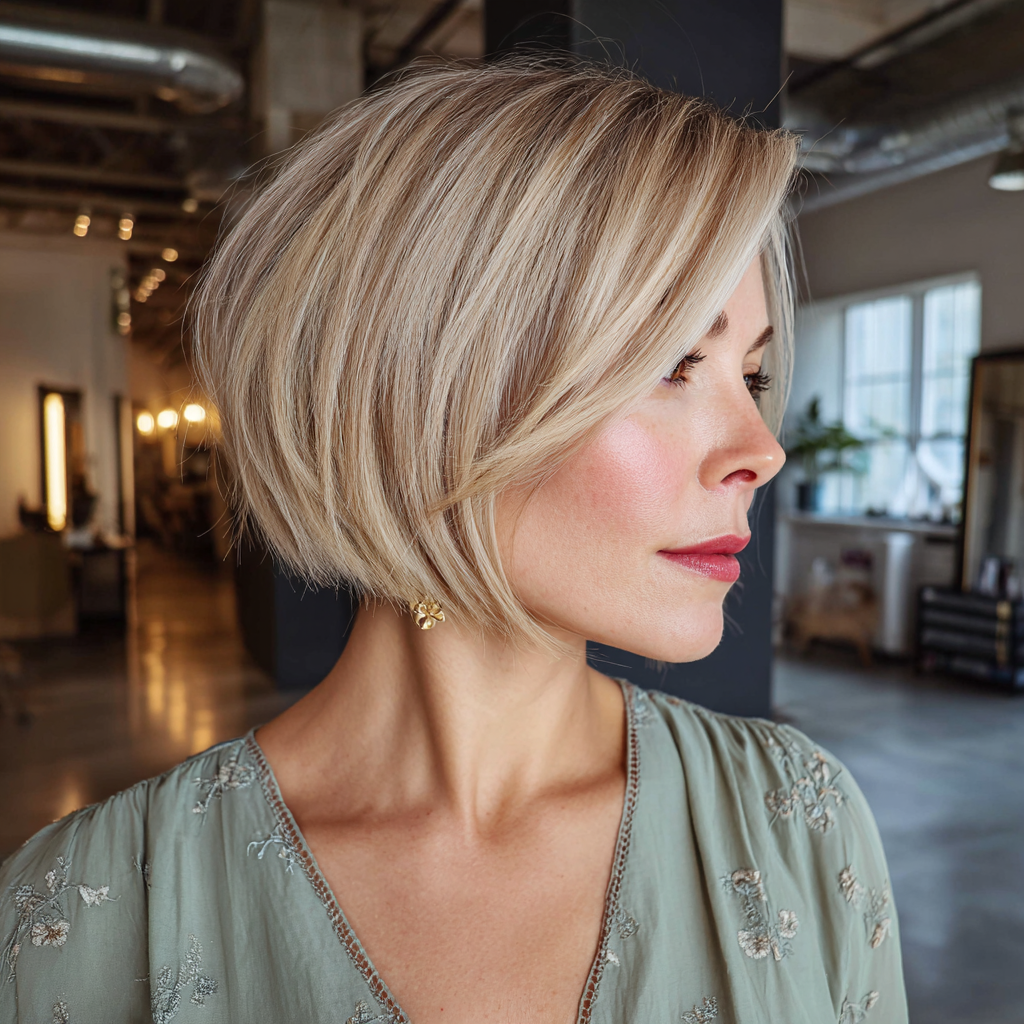 Modern Blonde Stacked Bob with Soft Layers